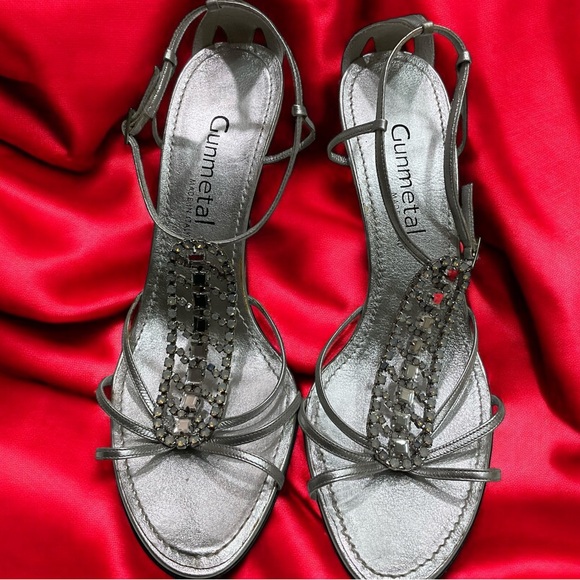 Gunmetal Rhinestone and Silver Evening Heels, Beautiful, Sz 8.5 / 39 - Picture 2 of 16